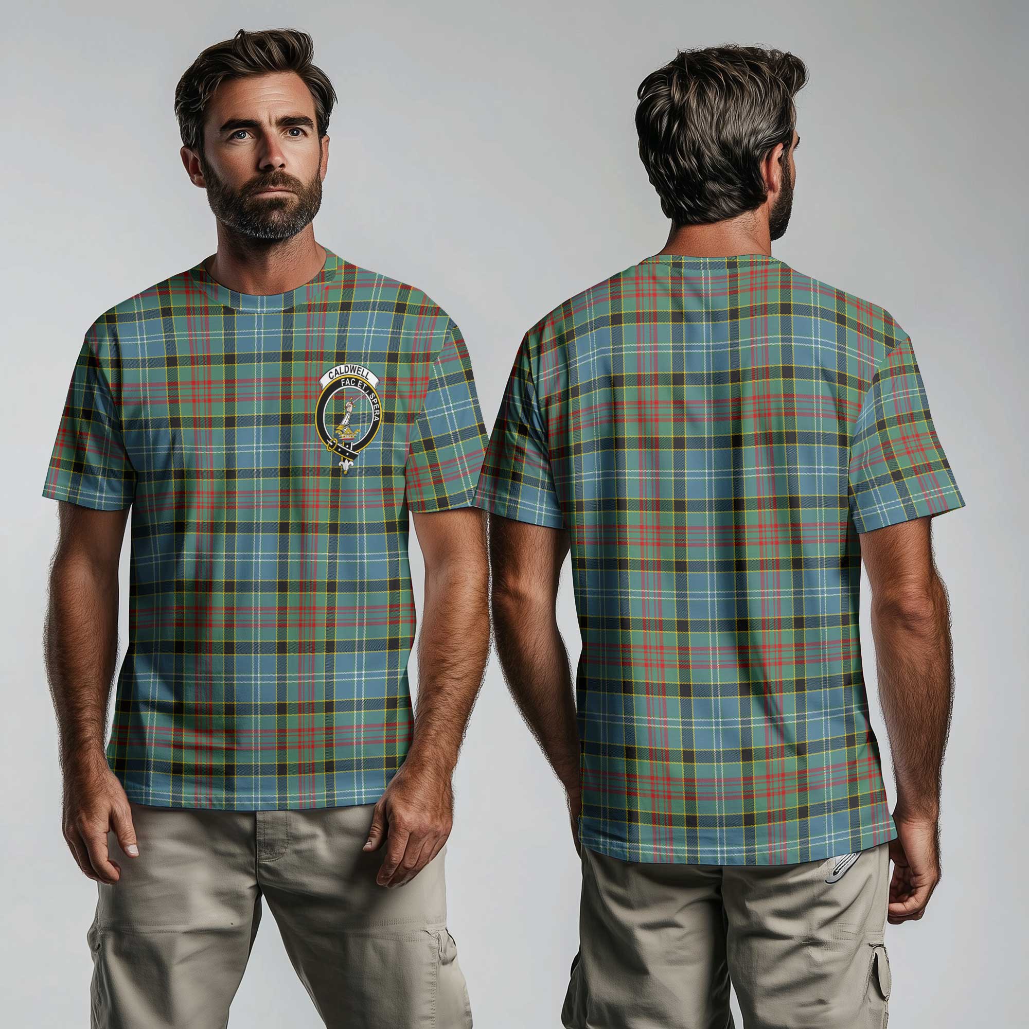 Clan Caldwell Tartan Men T Shirt Crest And Plaid Basic Style