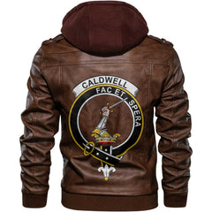 Clan Caldwell Tartan Zip Leather Jacket Crest And Plaid Basic Style