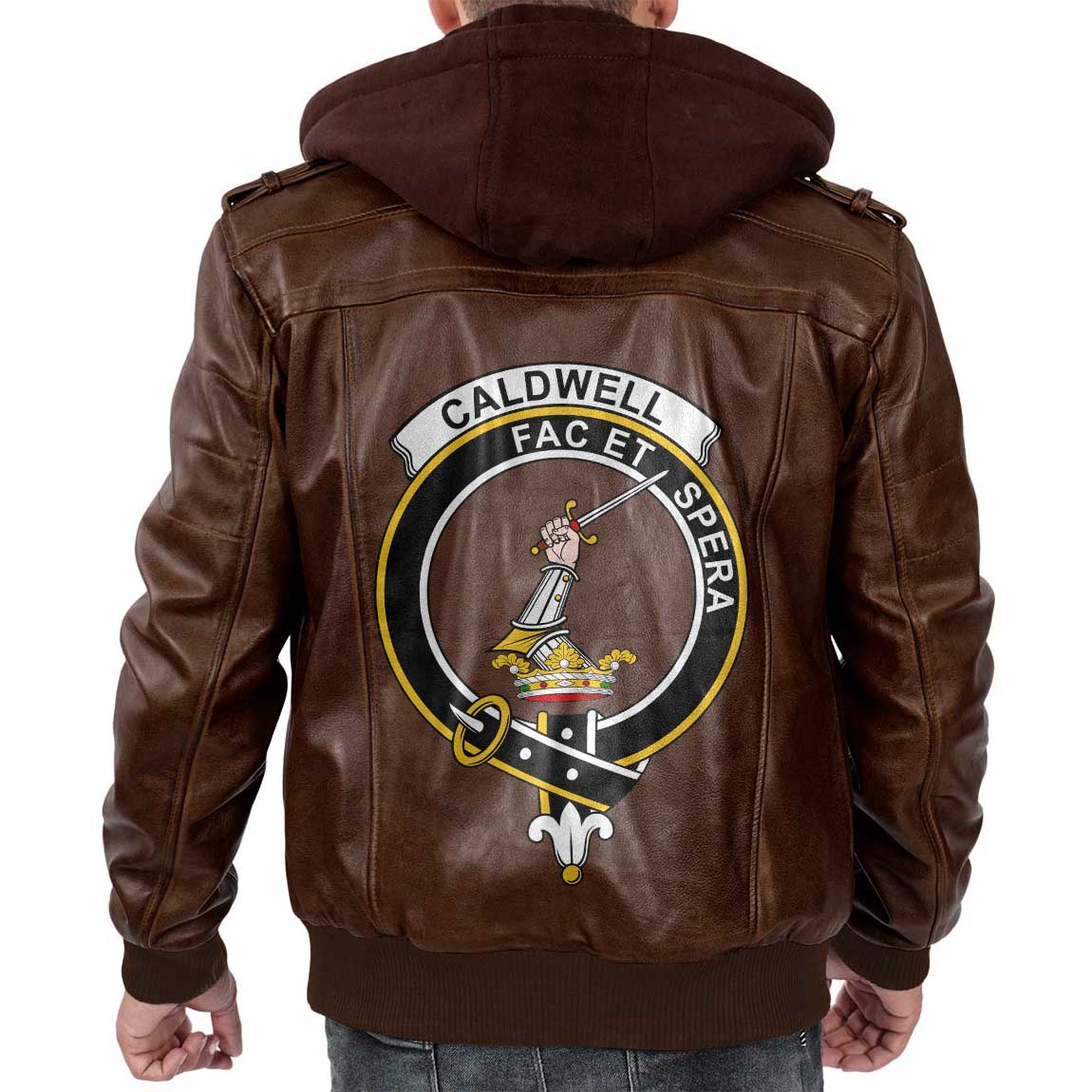 Clan Caldwell Tartan Zip Leather Jacket Crest And Plaid Basic Style