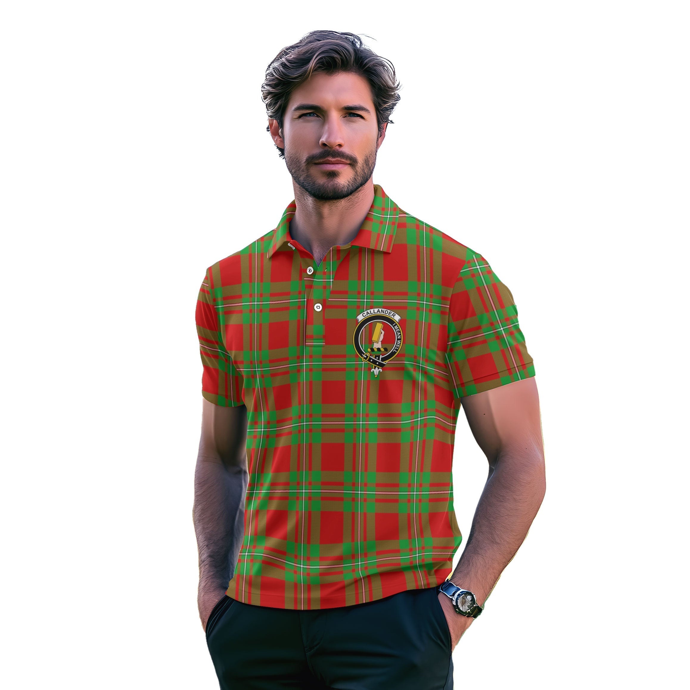 Clan Callander Tartan Golf Men Polo Shirt Crest And Plaid Basic Style