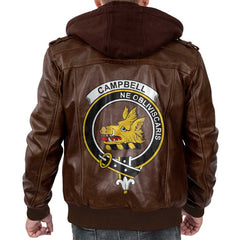 Clan Campbell Tartan Zip Leather Jacket Crest And Plaid Basic Style