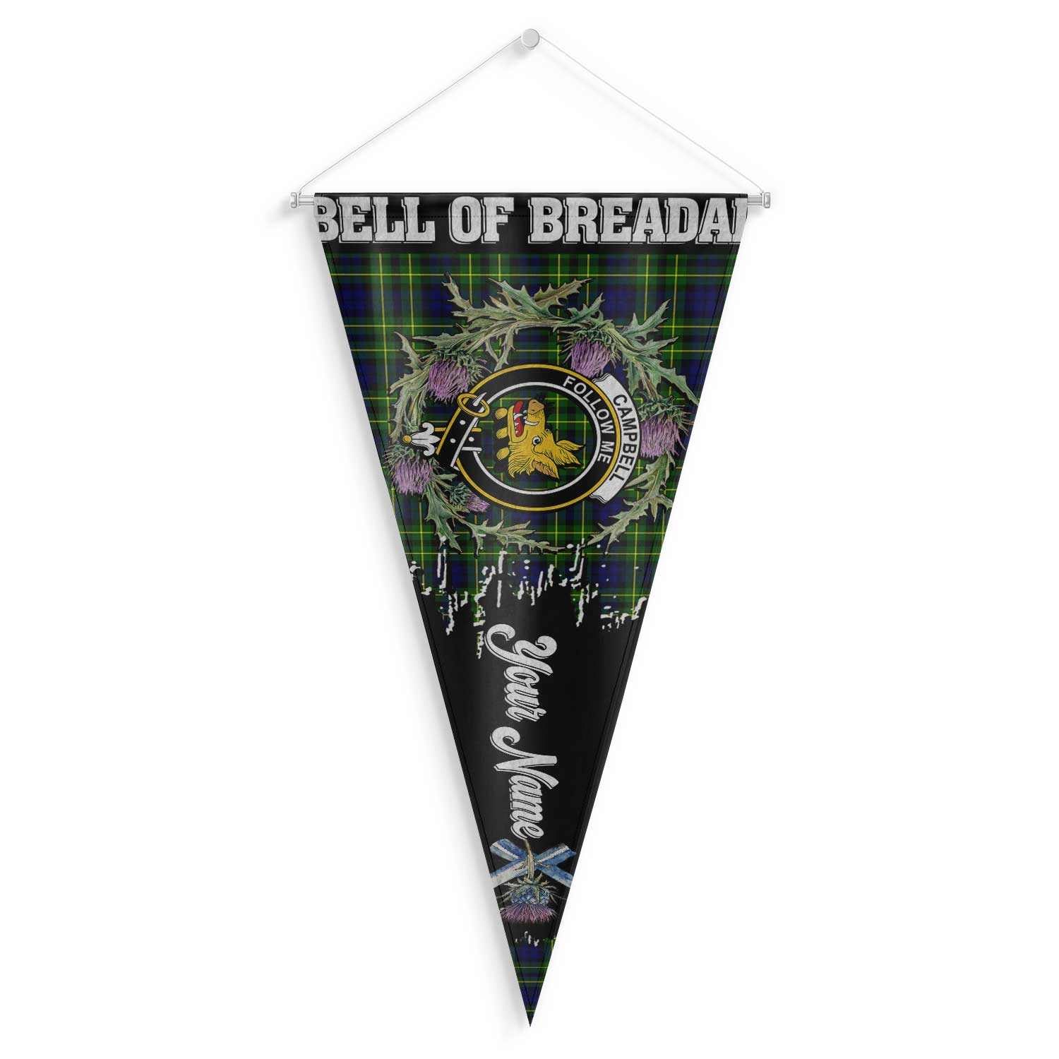Clan Campbell Of Breadalbane Tartan Felt Pennant Crest And Plaid Basic Style