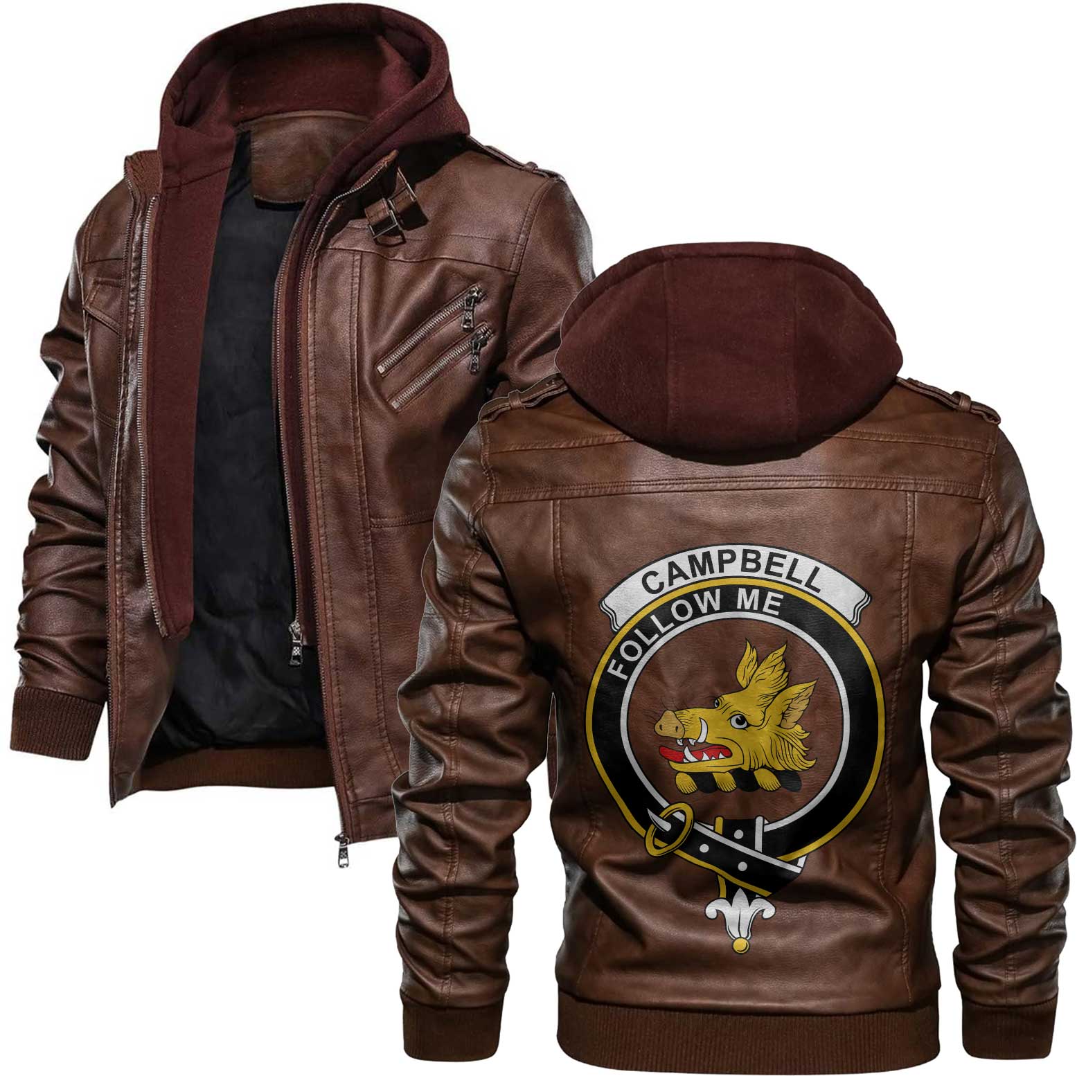 Clan Campbell Of Breadalbane Tartan Zip Leather Jacket Crest And Plaid Basic Style