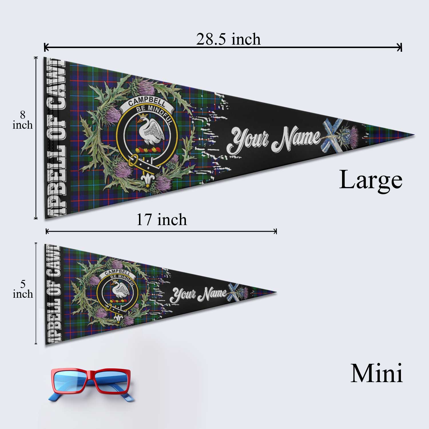 Clan Campbell Of Cawdor Tartan Felt Pennant Crest And Plaid Basic Style