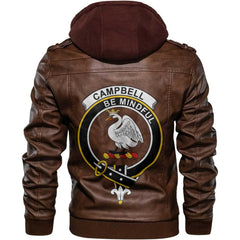Clan Campbell Of Cawdor Tartan Zip Leather Jacket Crest And Plaid Basic Style