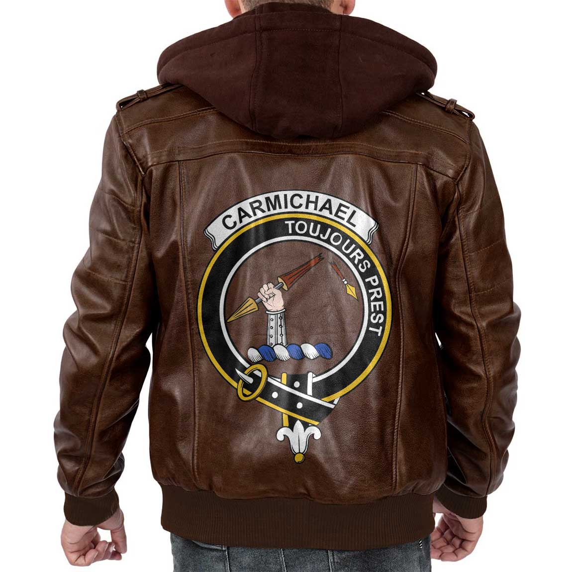 Clan Carmichael Tartan Zip Leather Jacket Crest And Plaid Basic Style