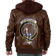 Clan Carmichael Tartan Zip Leather Jacket Crest And Plaid Basic Style
