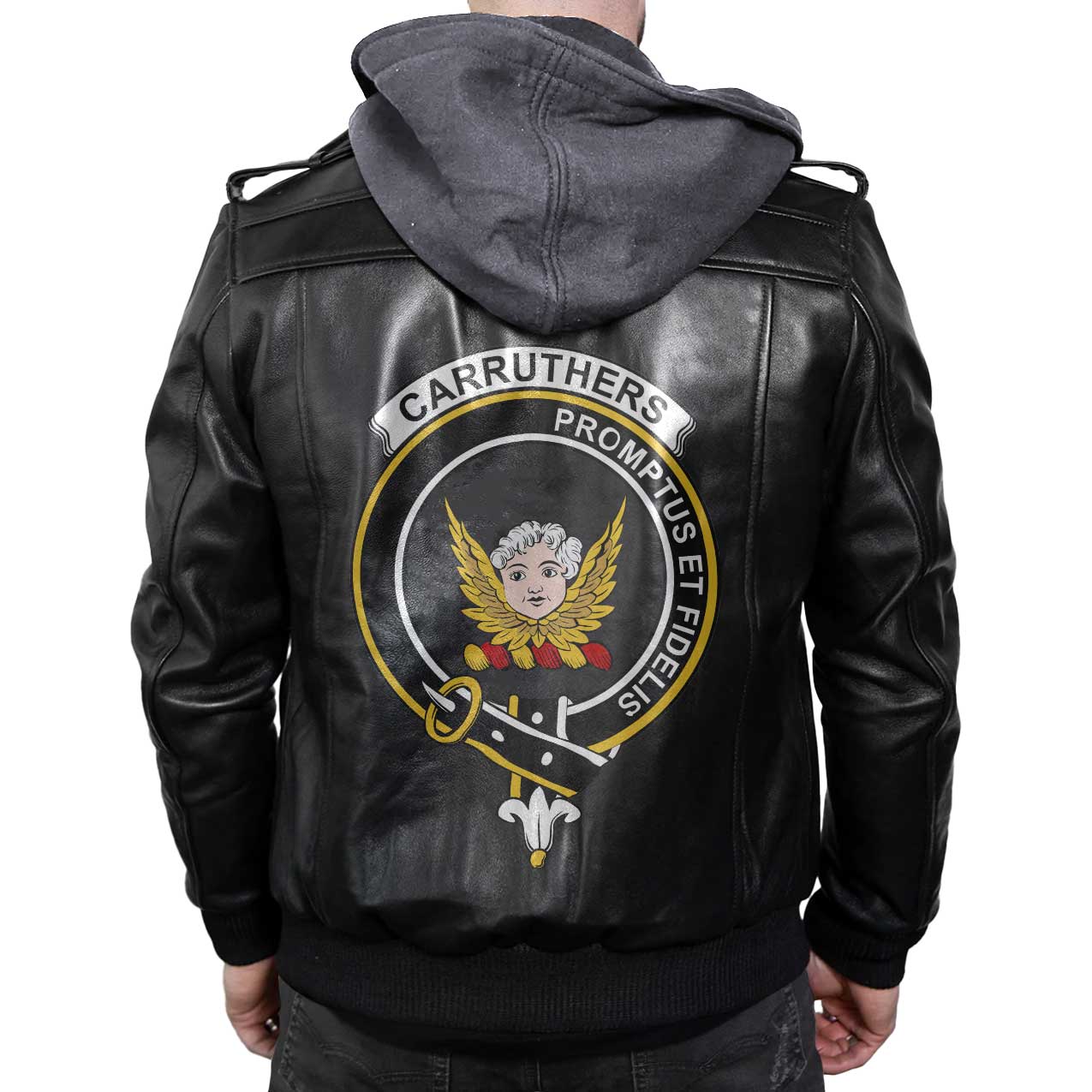 Clan Carruthers Tartan Zip Leather Jacket Crest And Plaid Basic Style