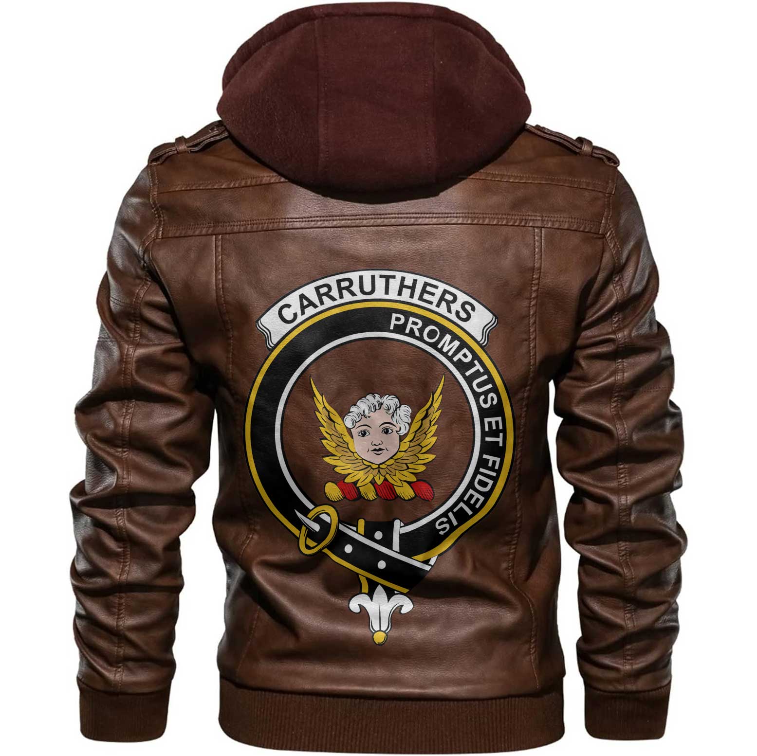 Clan Carruthers Tartan Zip Leather Jacket Crest And Plaid Basic Style