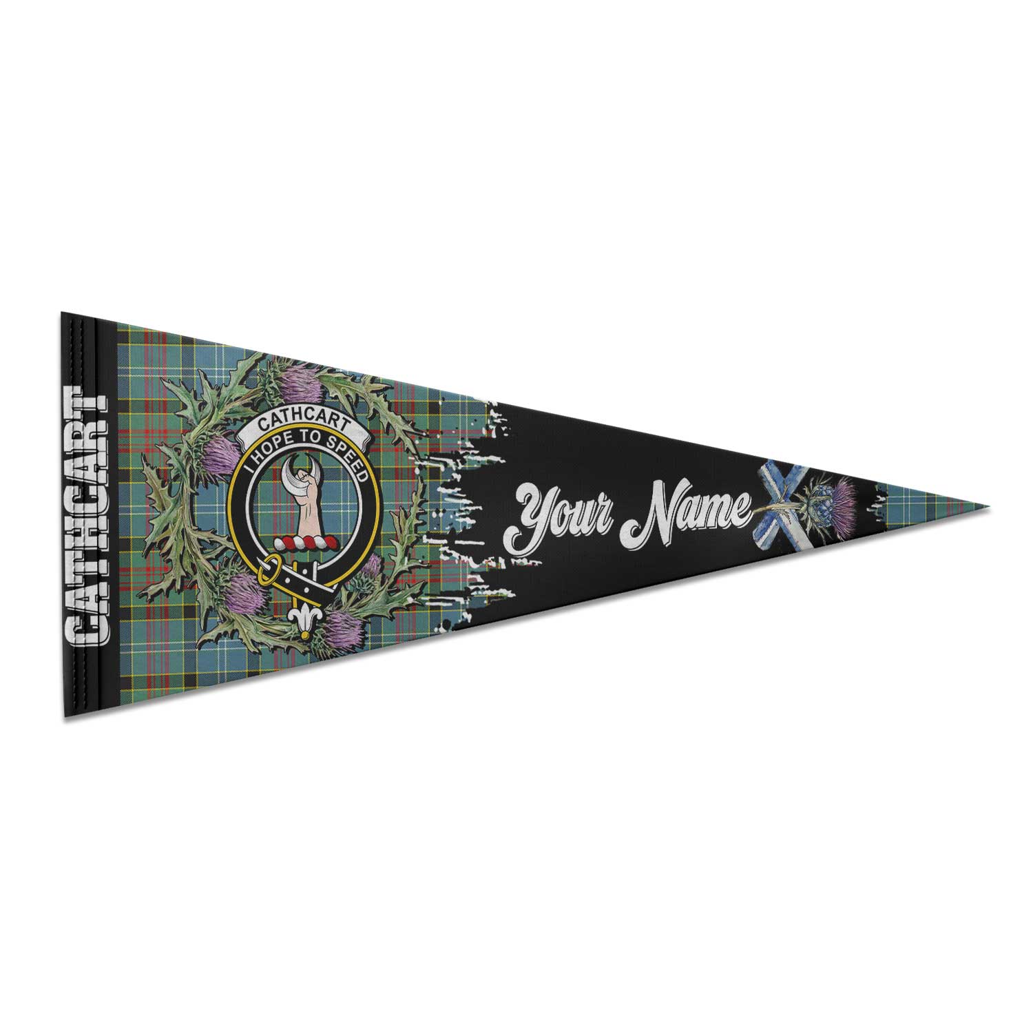 Clan Cathcart Tartan Felt Pennant Crest And Plaid Basic Style