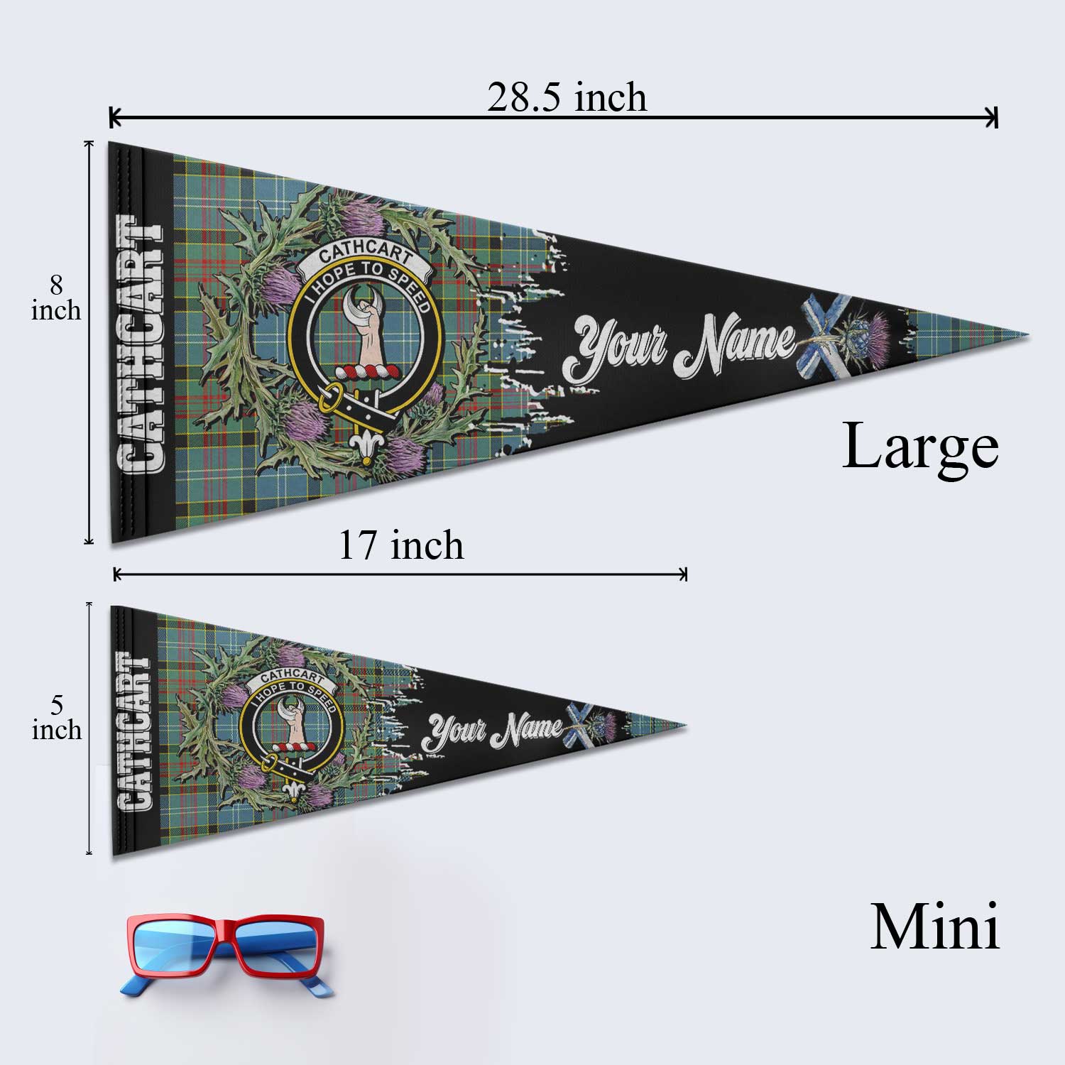 Clan Cathcart Tartan Felt Pennant Crest And Plaid Basic Style