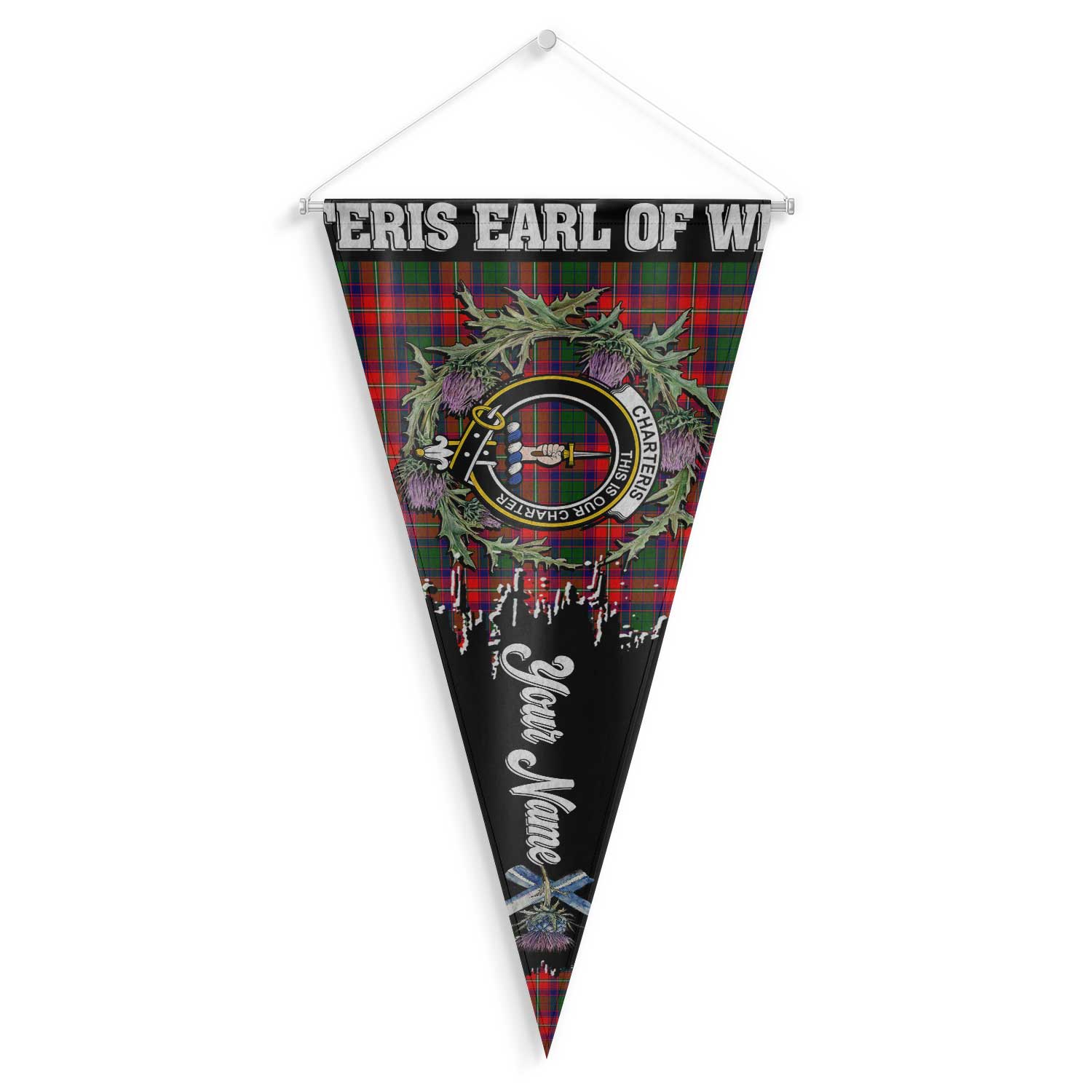 Clan Charteris Earl Of Wemyss Tartan Felt Pennant Crest And Plaid Basic Style