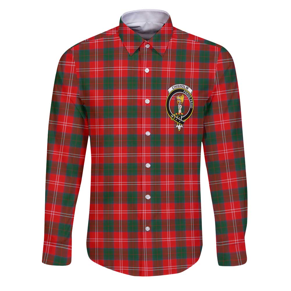 Clan Chisholm Tartan Long Sleeve Button Shirt Crest And Plaid Basic Style