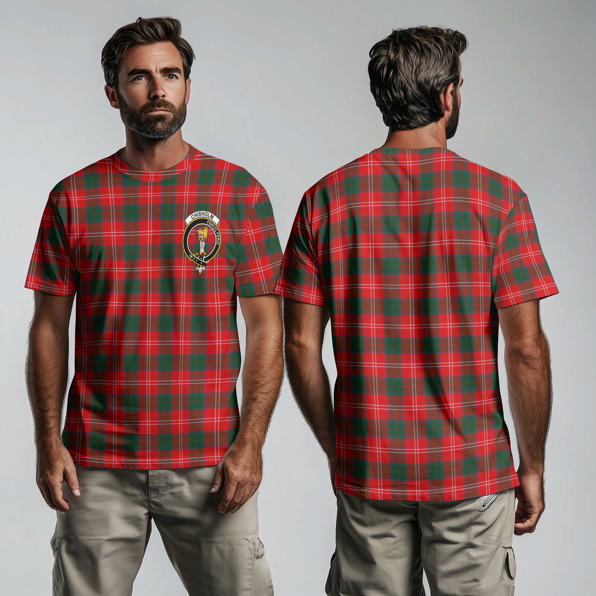 Clan Chisholm Tartan Men T Shirt Crest And Plaid Basic Style