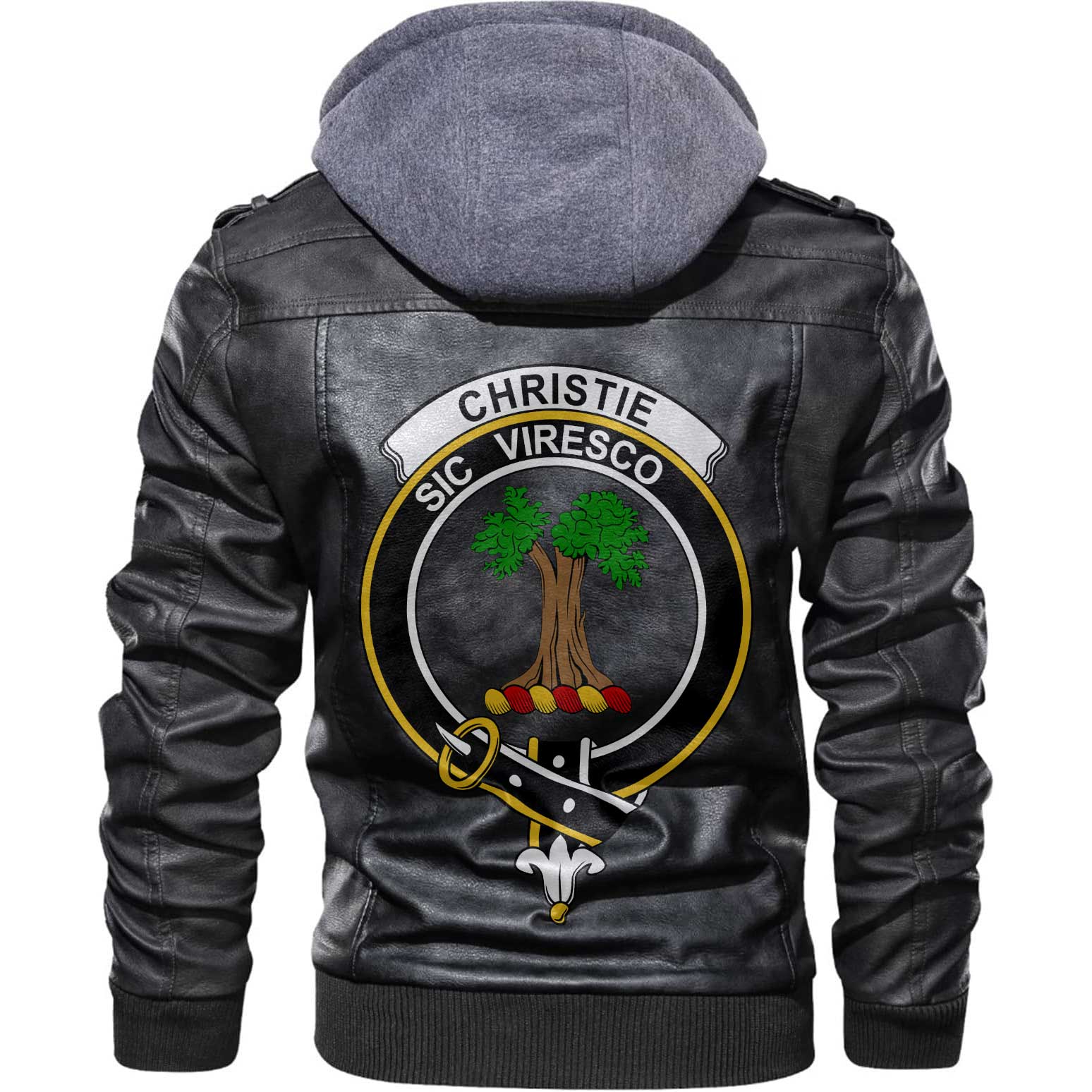 Clan Christie Tartan Zip Leather Jacket Crest And Plaid Basic Style