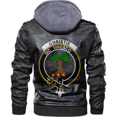 Clan Christie Tartan Zip Leather Jacket Crest And Plaid Basic Style