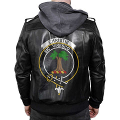 Clan Christie Tartan Zip Leather Jacket Crest And Plaid Basic Style