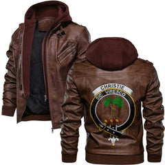 Clan Christie Tartan Zip Leather Jacket Crest And Plaid Basic Style