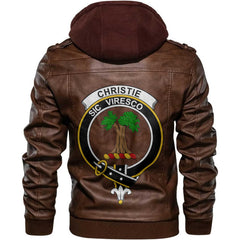 Clan Christie Tartan Zip Leather Jacket Crest And Plaid Basic Style