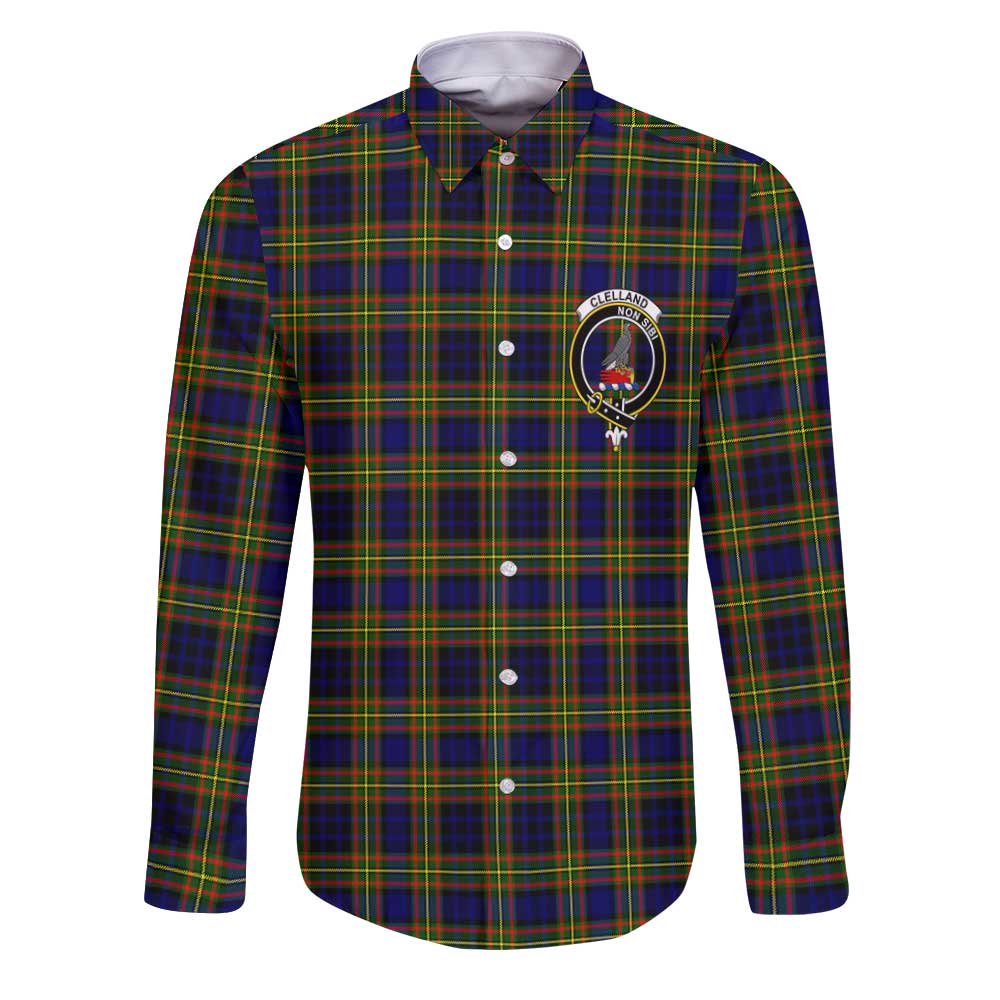 Clan Clelland Tartan Long Sleeve Button Shirt Crest And Plaid Basic Style