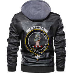 Clan Clephane Or Clephan Tartan Zip Leather Jacket Crest And Plaid Basic Style