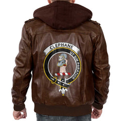 Clan Clephane Or Clephan Tartan Zip Leather Jacket Crest And Plaid Basic Style