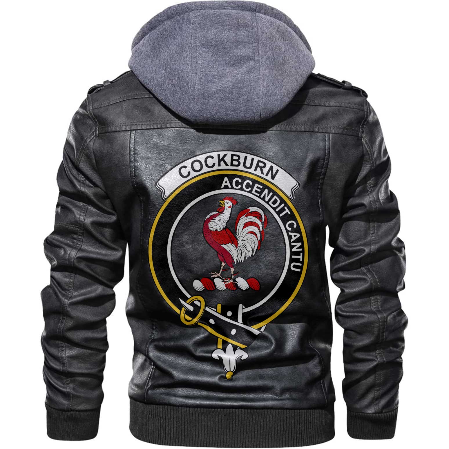 Clan Cockburn Tartan Zip Leather Jacket Crest And Plaid Basic Style