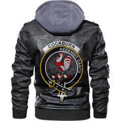 Clan Cockburn Tartan Zip Leather Jacket Crest And Plaid Basic Style