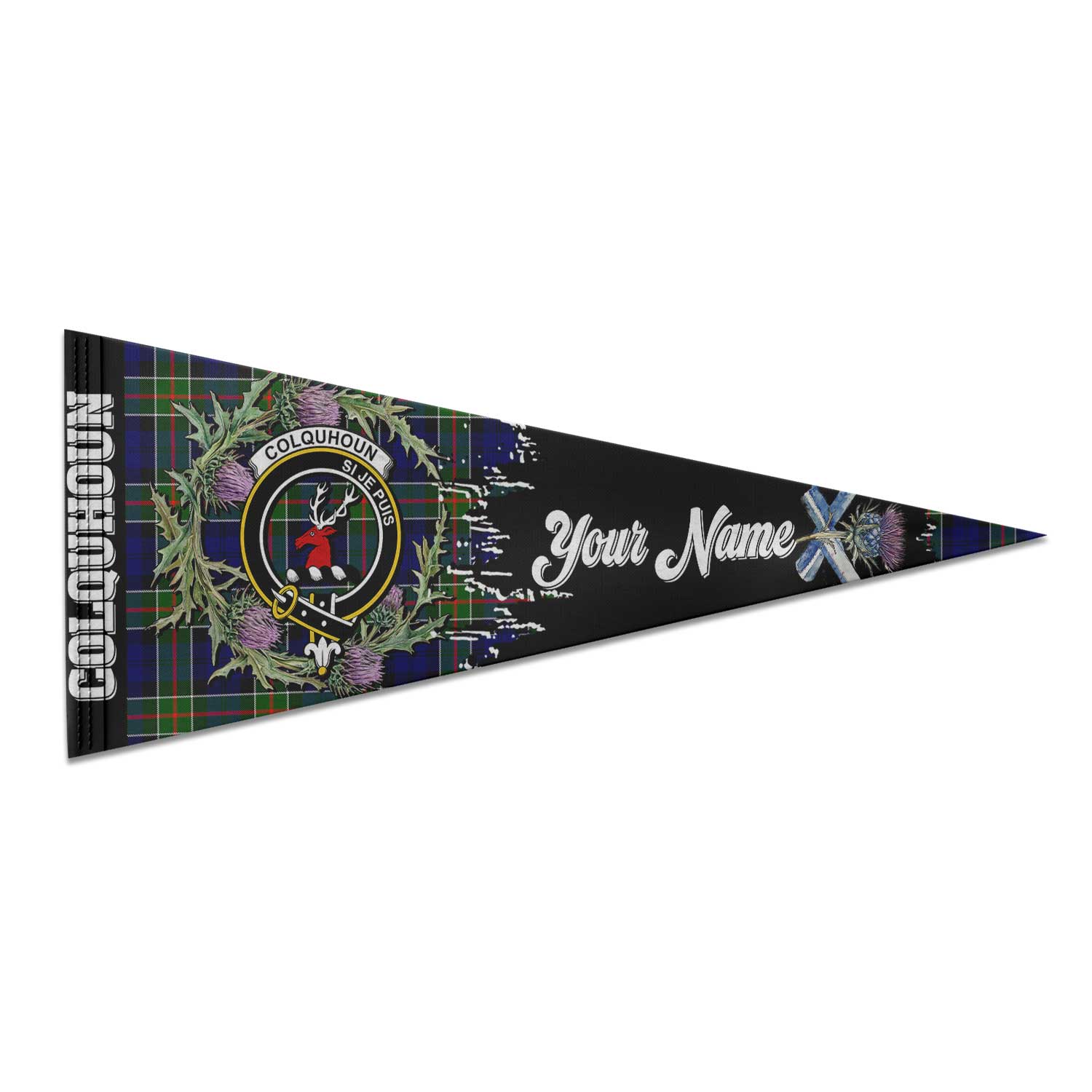 Clan Colquhoun Tartan Felt Pennant Crest And Plaid Basic Style