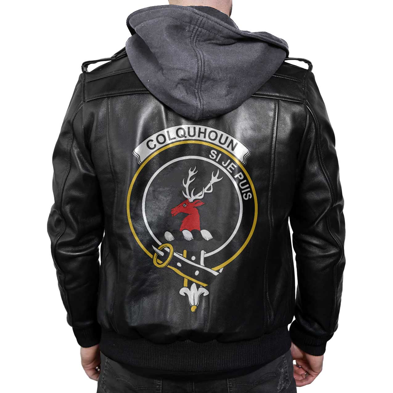 Clan Colquhoun Tartan Zip Leather Jacket Crest And Plaid Basic Style