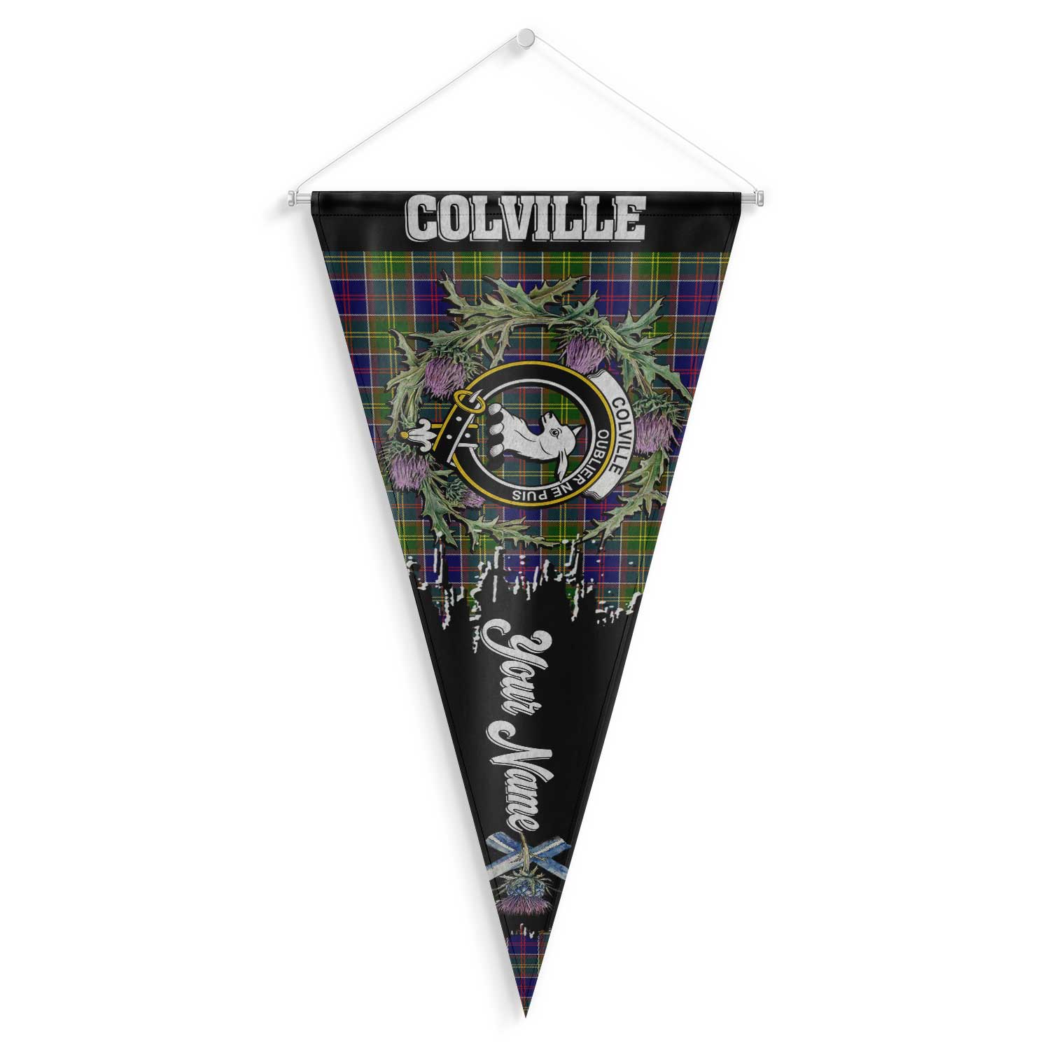 Clan Colville Tartan Felt Pennant Crest And Plaid Basic Style