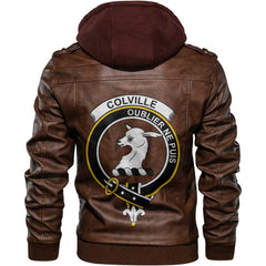 Clan Colville Tartan Zip Leather Jacket Crest And Plaid Basic Style