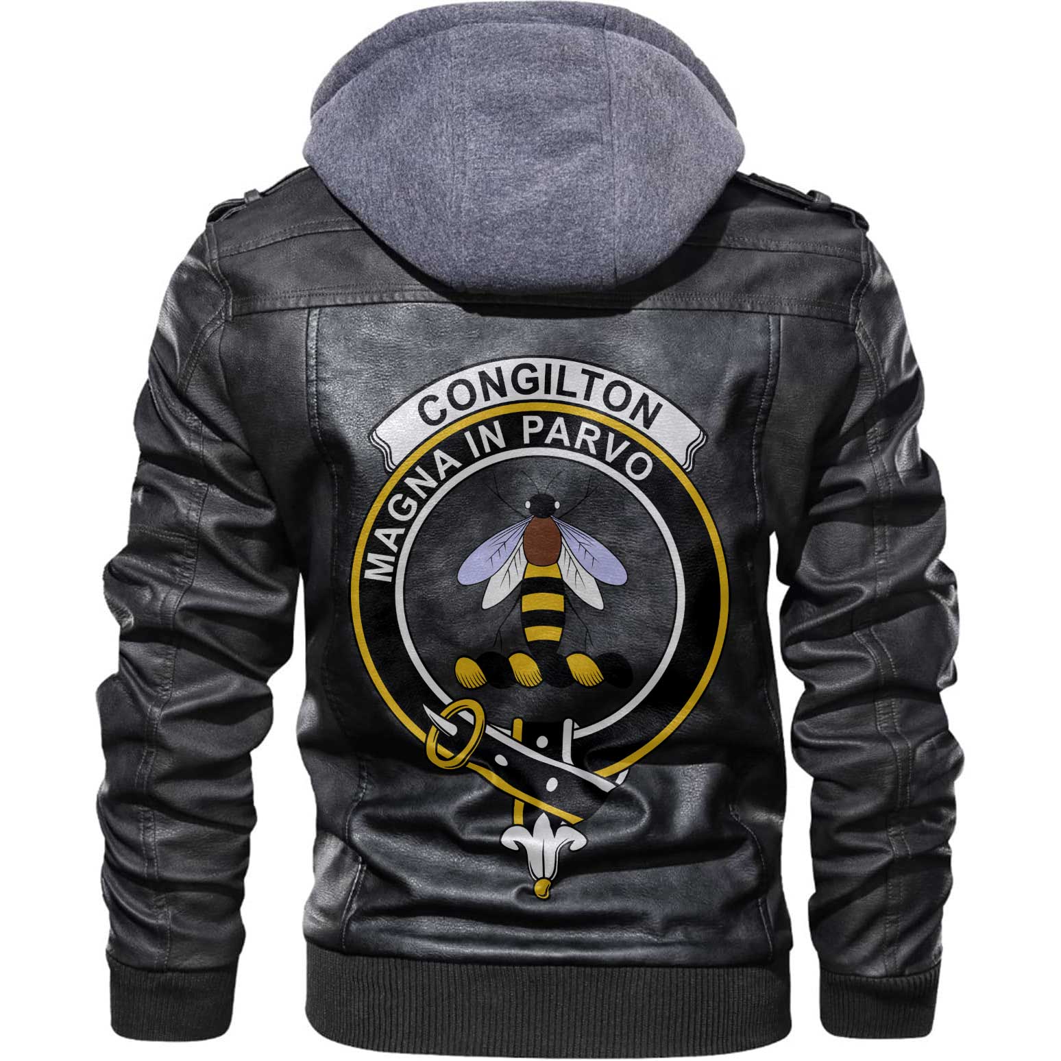Clan Congilton Tartan Zip Leather Jacket Crest And Plaid Basic Style