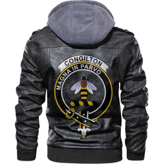 Clan Congilton Tartan Zip Leather Jacket Crest And Plaid Basic Style