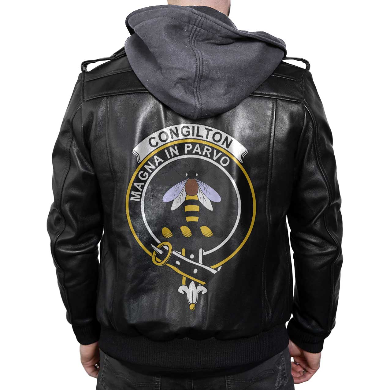 Clan Congilton Tartan Zip Leather Jacket Crest And Plaid Basic Style