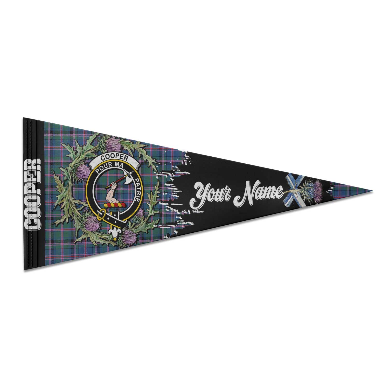 Clan Cooper Tartan Felt Pennant Crest And Plaid Basic Style