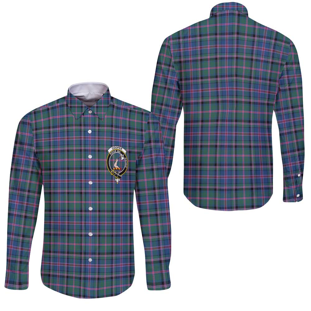 Clan Cooper Tartan Long Sleeve Button Shirt Crest And Plaid Basic Style