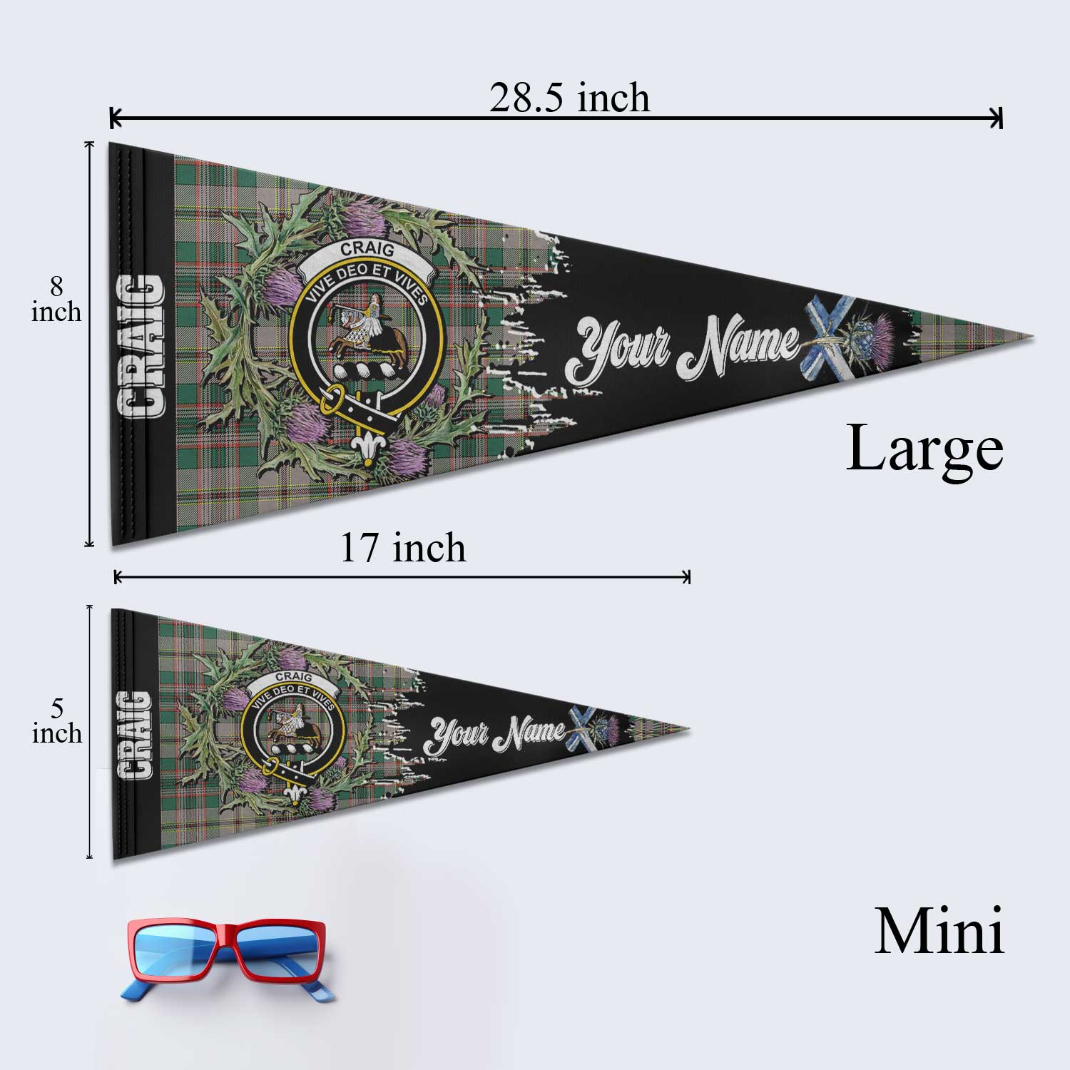 Clan Craig Tartan Felt Pennant Crest And Plaid Basic Style