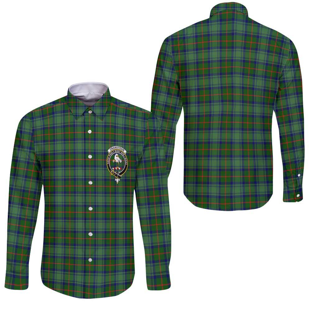 Clan Cranstoun Tartan Long Sleeve Button Shirt Crest And Plaid Basic Style