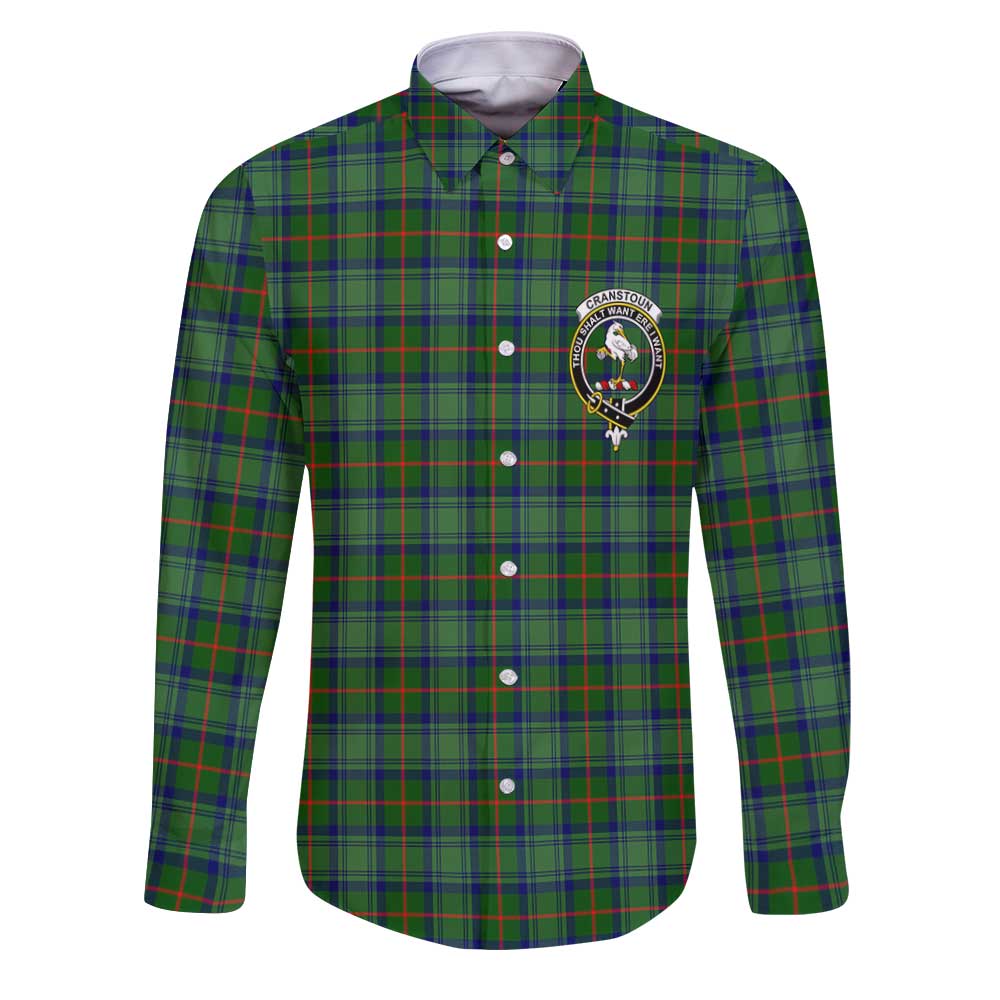 Clan Cranstoun Tartan Long Sleeve Button Shirt Crest And Plaid Basic Style