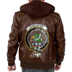 Clan Crichton Tartan Zip Leather Jacket Crest And Plaid Basic Style