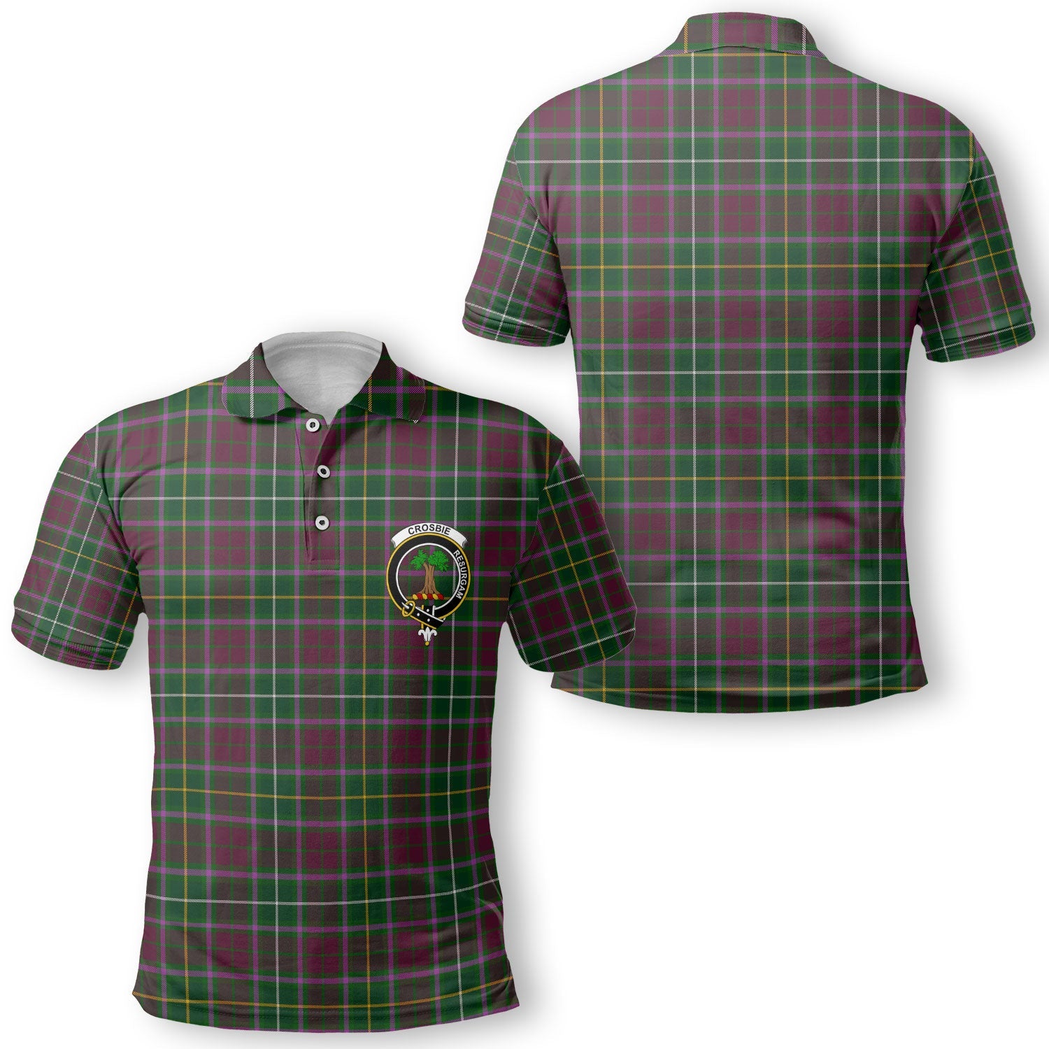 Clan Crosbie Tartan Men Polo Shirt Crest And Plaid Basic Style