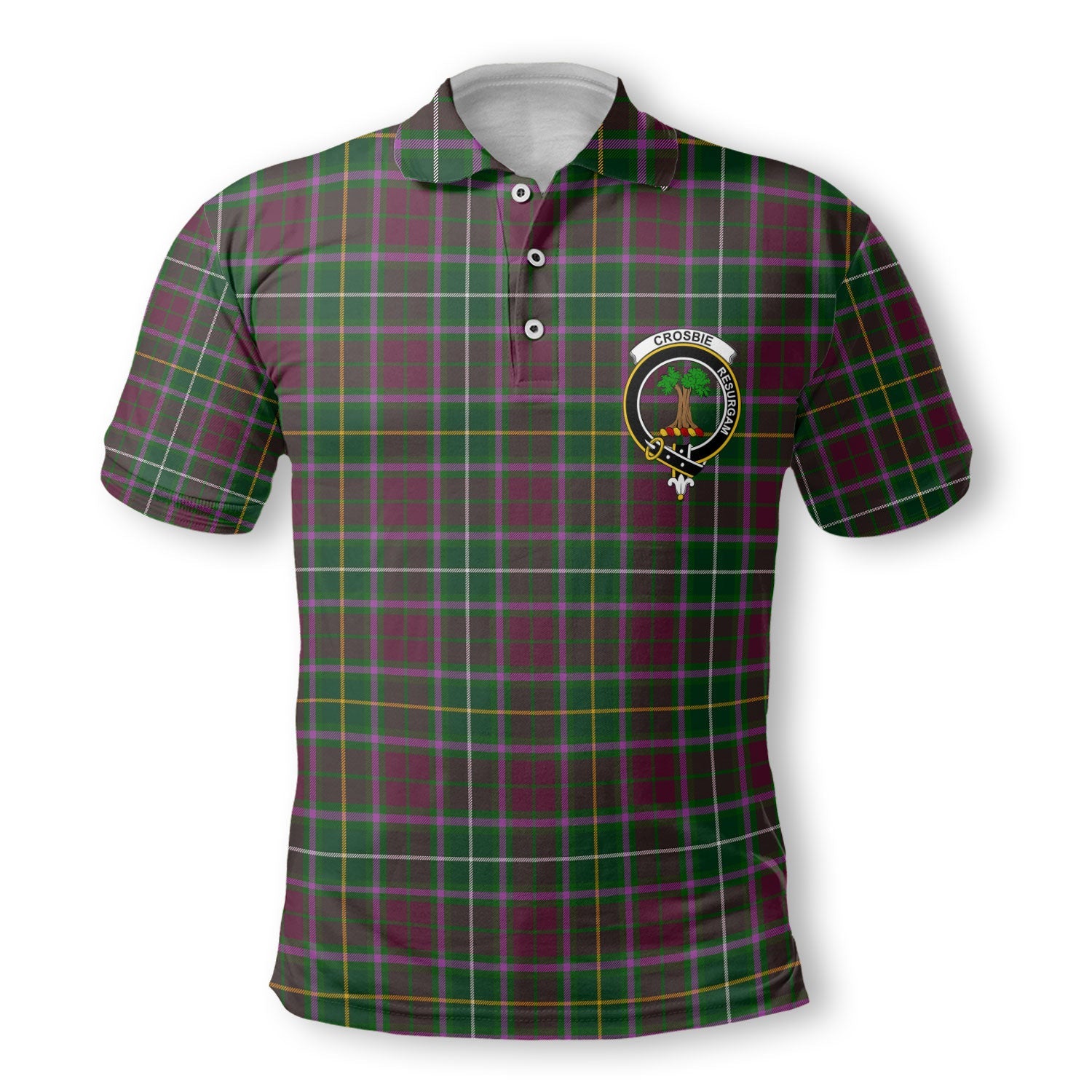 Clan Crosbie Tartan Men Polo Shirt Crest And Plaid Basic Style