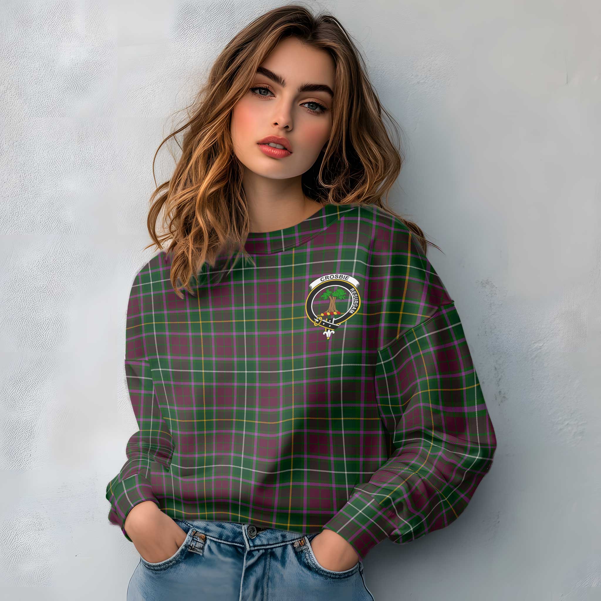 Clan Crosbie Tartan Women Sweatshirt Crest And Plaid Basic Style