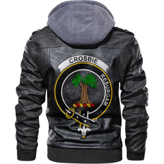 Clan Crosbie Tartan Zip Leather Jacket Crest And Plaid Basic Style