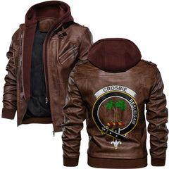 Clan Crosbie Tartan Zip Leather Jacket Crest And Plaid Basic Style