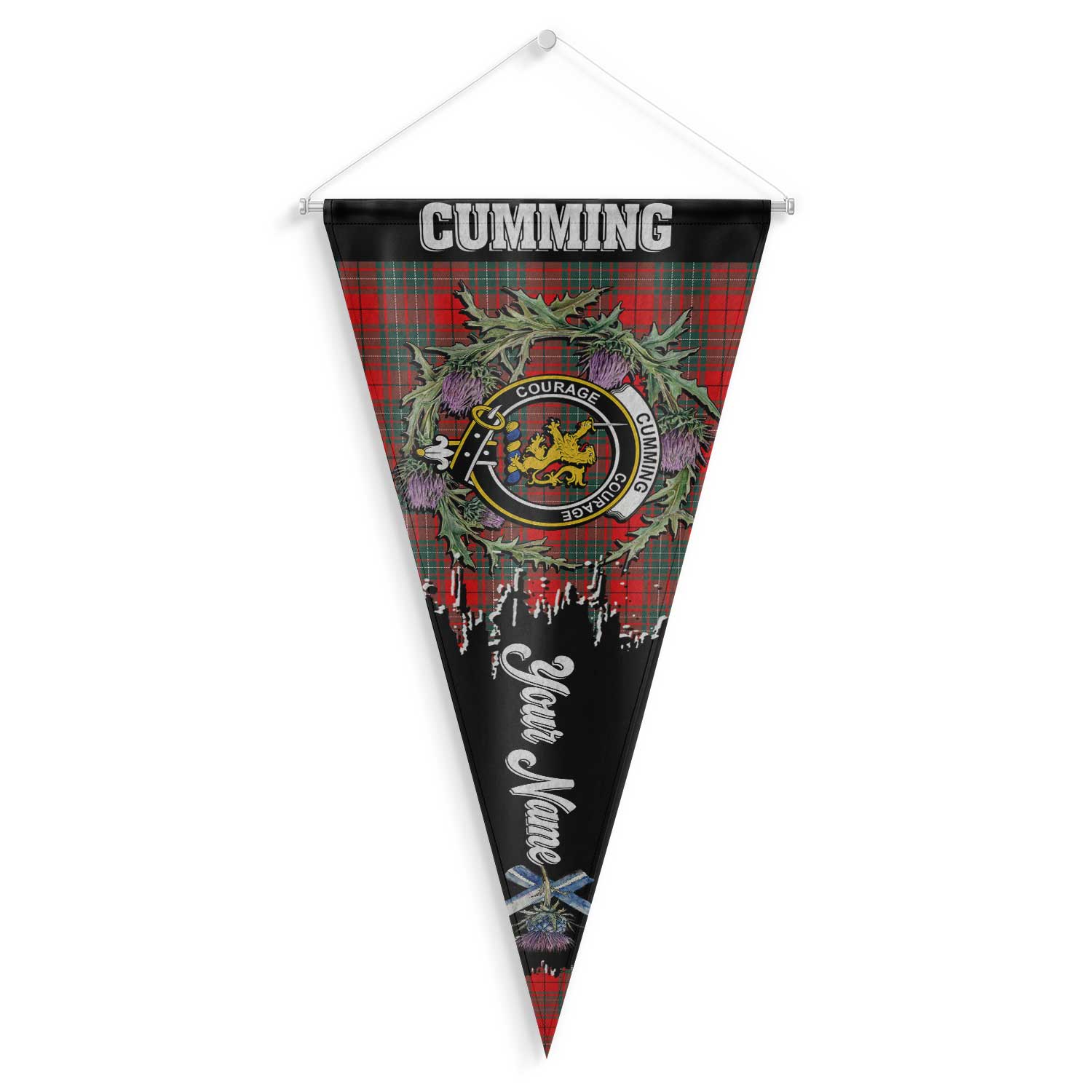 Clan Cumming Tartan Felt Pennant Crest And Plaid Basic Style