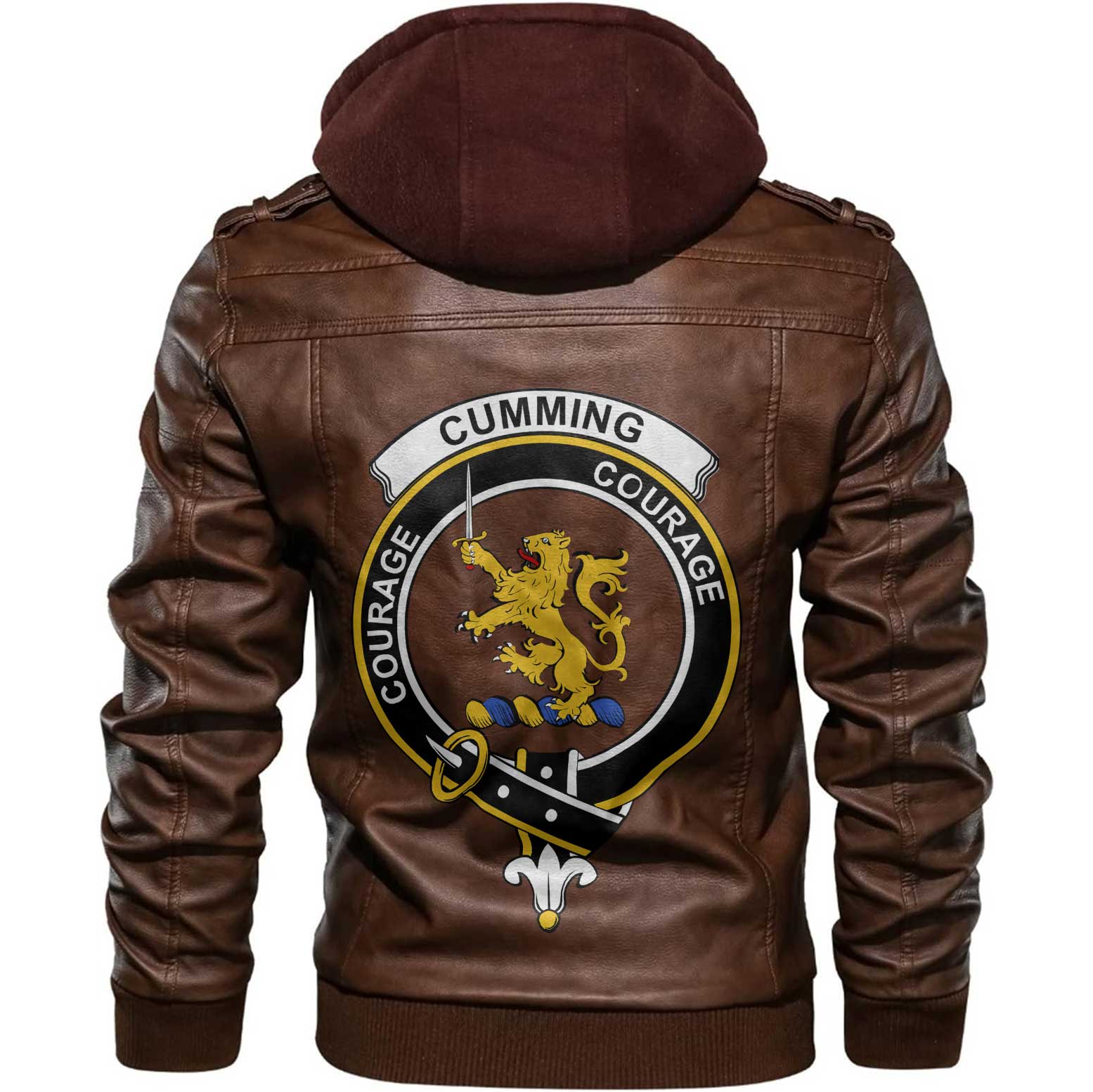 Clan Cumming Tartan Zip Leather Jacket Crest And Plaid Basic Style