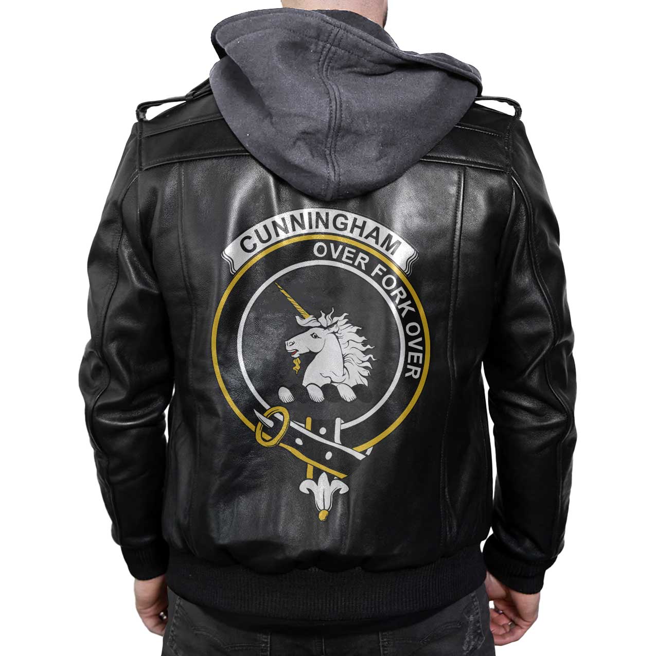 Clan Cunningham Tartan Zip Leather Jacket Crest And Plaid Basic Style