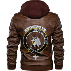 Clan Cunningham Tartan Zip Leather Jacket Crest And Plaid Basic Style